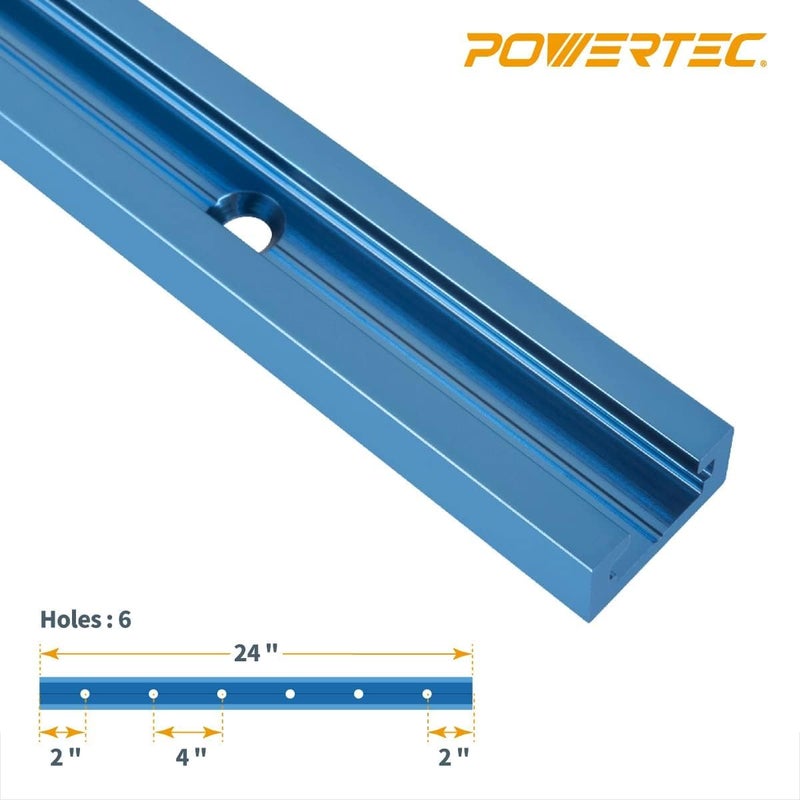 POWERTEC 71118-P4 24 Inch Double-Cut Profile Universal T-Track with Predrilled Mounting Holes, 8 Pack, Aluminum T Track for Woodworking Jigs and Fixtures, Drill Press Table, Router Table, Workbench - Image 2